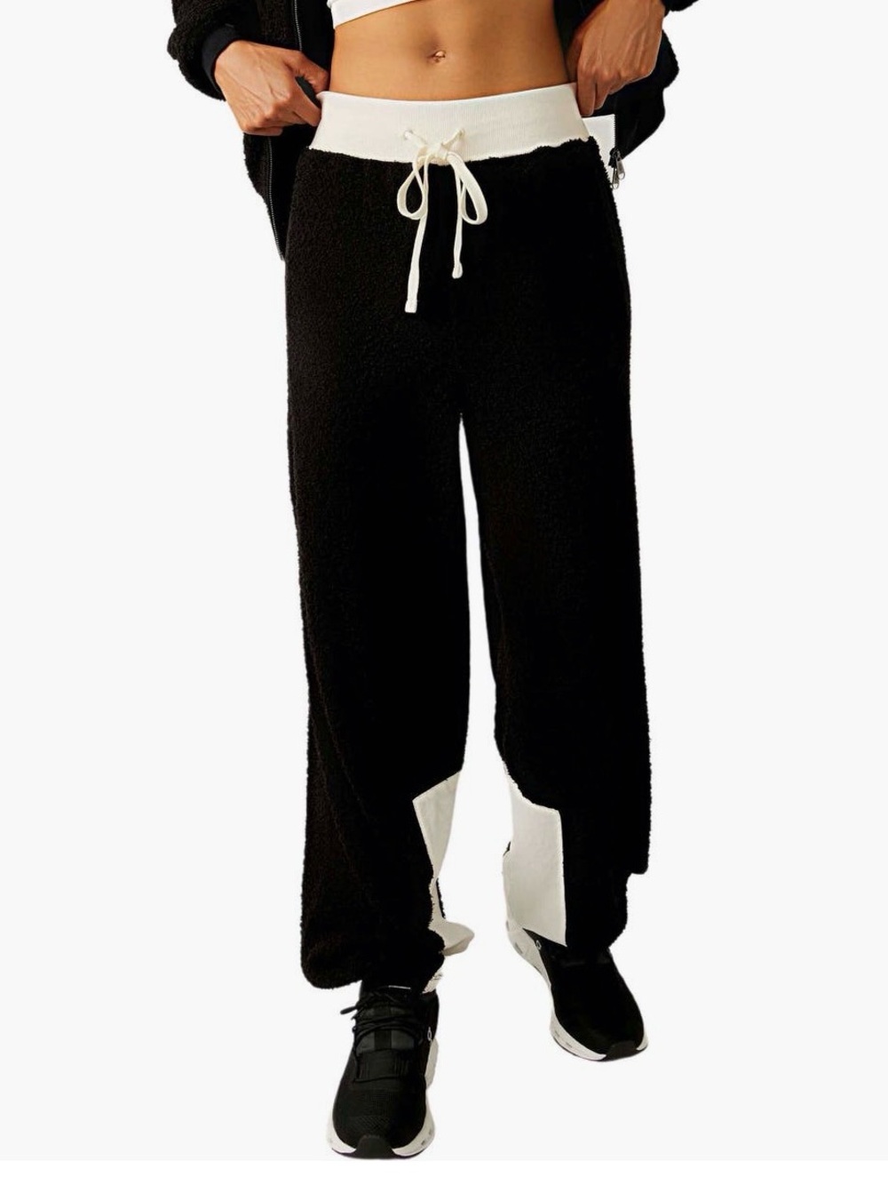 NWT Free People Black Cuddle Up Fleece Tie Waist Pants XL
